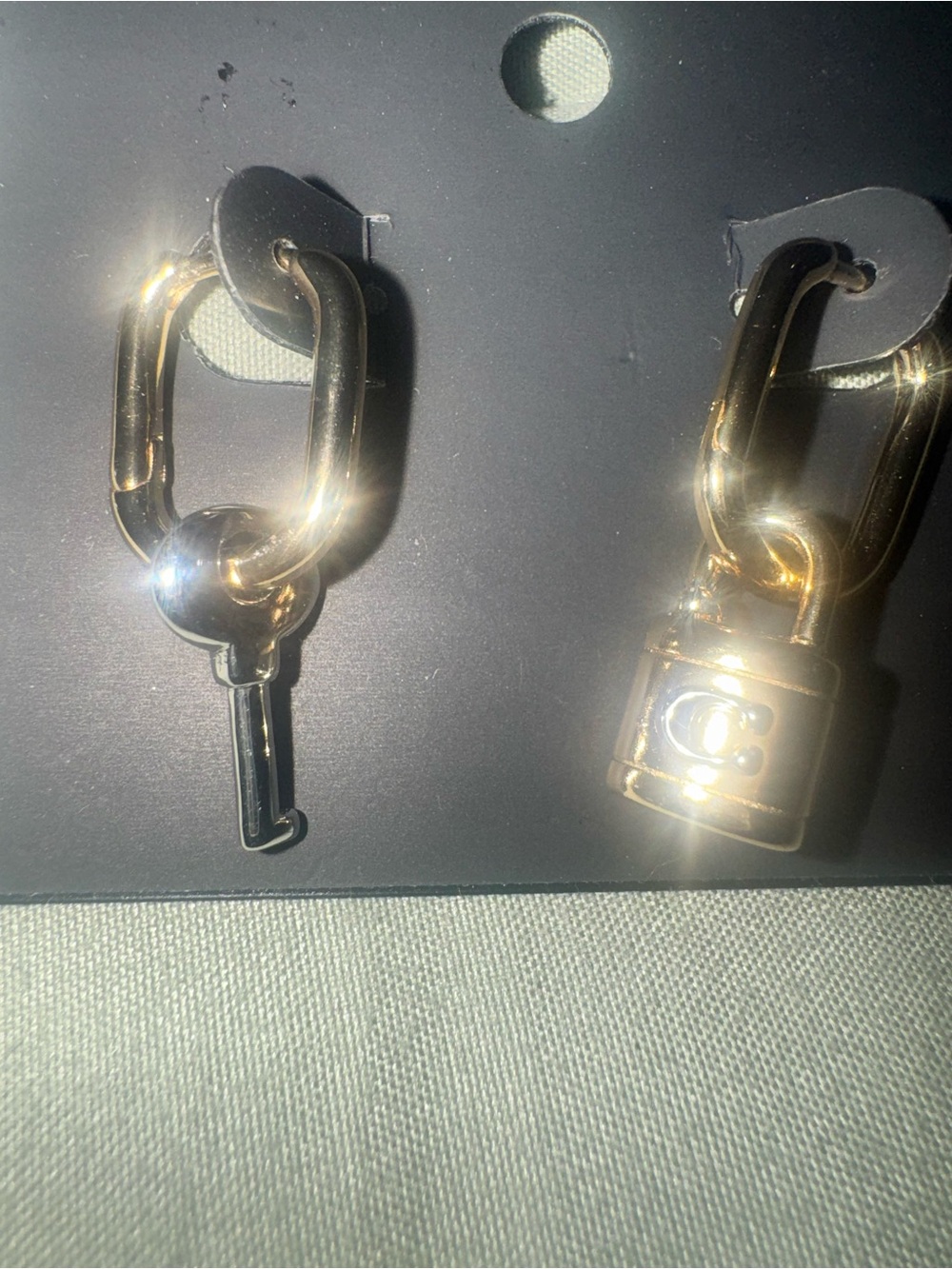 COACH Gold and Silver Padlock & Key Hoop Earrings CO856 A31 NWT - Picture 5 of 9